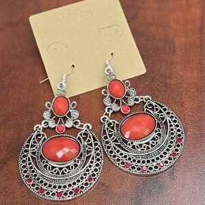 Elegant Red Silver Earrings